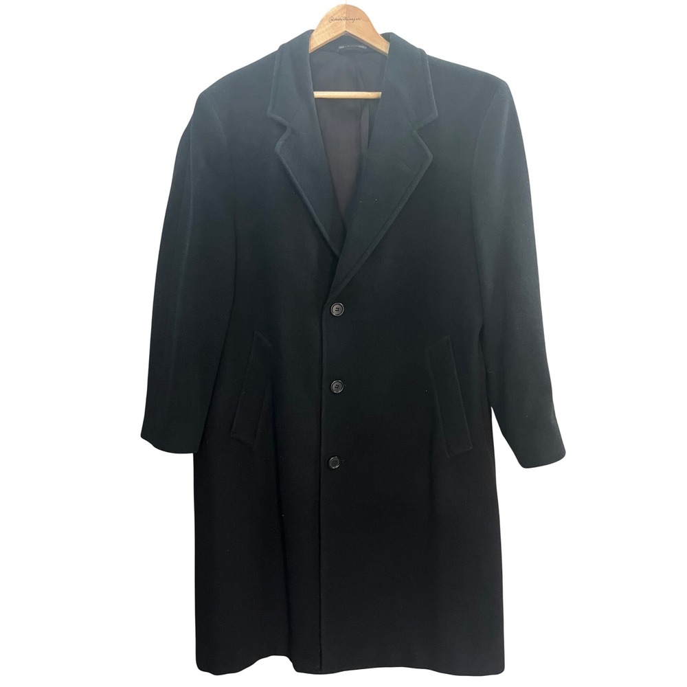 Men's Wool Cashmere Overcoat 42 Black Long Jacket Single Breasted